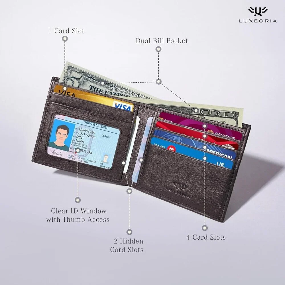 Men's Fashion Genuine Leather Bifold Chocolate Wallet Card Stylish Blocking
